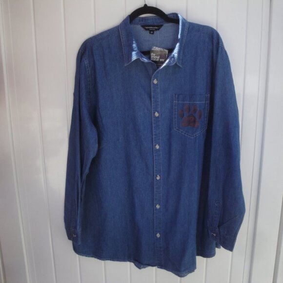 NEW Animal Rescue Men's Shirt Size 2X Dark Denim Long Sleeve Embroidered pocket - Picture 1 of 4